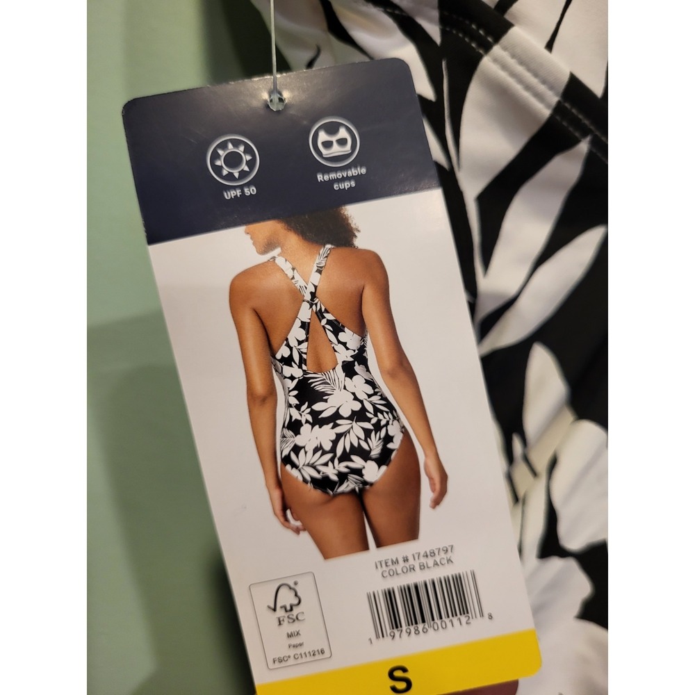 New Lands End Black White Floral 1pc Swimsuit Upf 50 Sz S - Picture 8 of 10